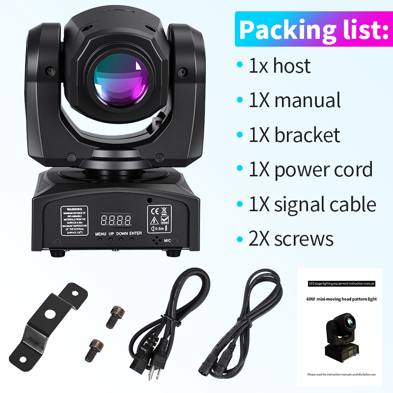 60W LED Beam Moving Head Light RGBW Color Mixing 8 Patterns DMX Effect Rotating Stage Light For DJ Show Party KTV