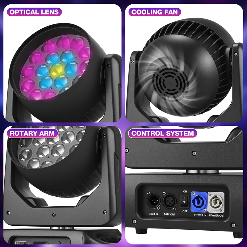 19x15W Zoom Wash Lights RGBW Beam Moving Head Light Highlight Full-Color Disco Party Light Voice Control For Stage Theater Bar