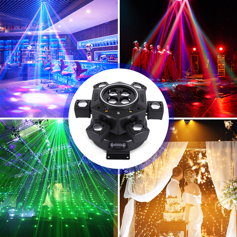 120W Remote Control Moving Head DJ Light 6-Arm LED Mobile Head DMX Full RGBW Stage Effect Lighting for Disco Party Nightclubs