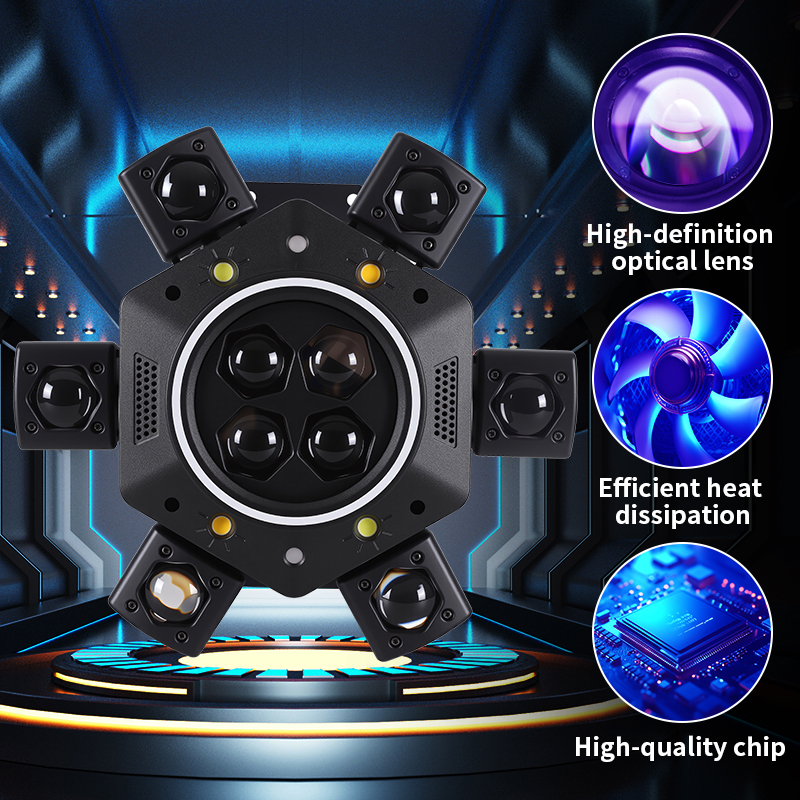 120W Remote Control Moving Head DJ Light 6-Arm LED Mobile Head DMX Full RGBW Stage Effect Lighting for Disco Party Nightclubs