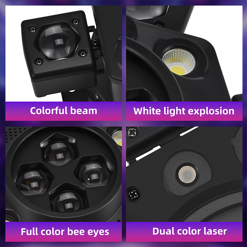 120W LED Bee Eye Moving Head Light RGBW Strobe Beam White Yellow Flash Effect Remote Control DJ Lighting for Night Laser Lights