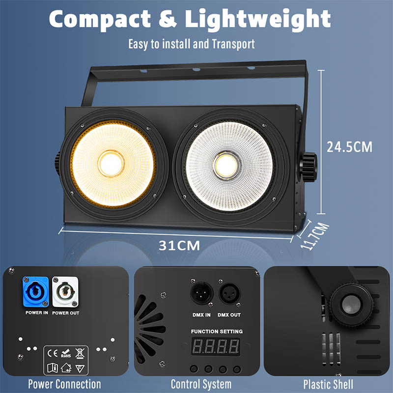 200W COB LED Par Light 2x100W Blinder Stage Lighting for Cool Warm White 2in1 COB LEDs DMX DJ Party Wedding Follow Spot Lights