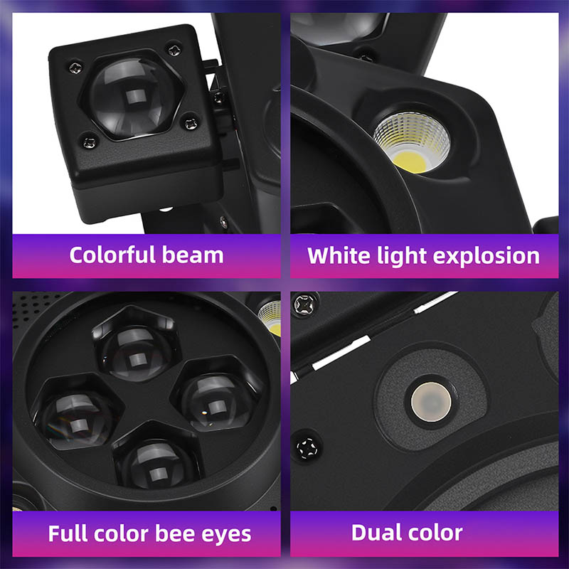 120W LED Bee Eye Moving Head Light RGBW Strobe Beam White Yellow Flash Effect Remote Control DJ Lighting for Night Laser Lights