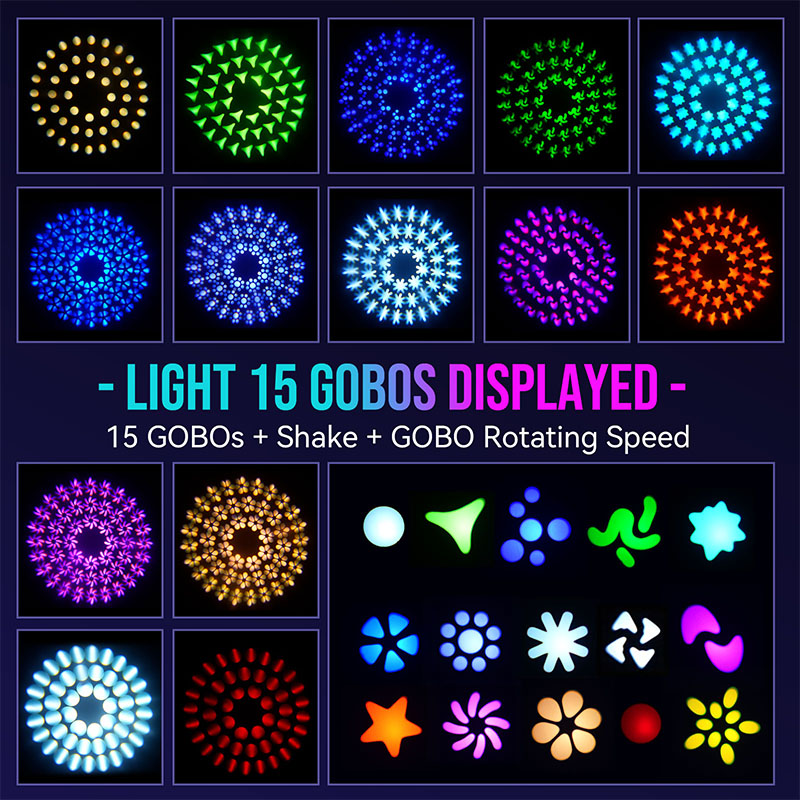 MINGJIE 300W Moving Head Stage Lights, 48-Facet Prism Stage Lighting with 15 Gobos & 15 Colors, DMX512 Sound Activated LED Beam Spot for Wedding, Bar, Party, KTV, Stage Show