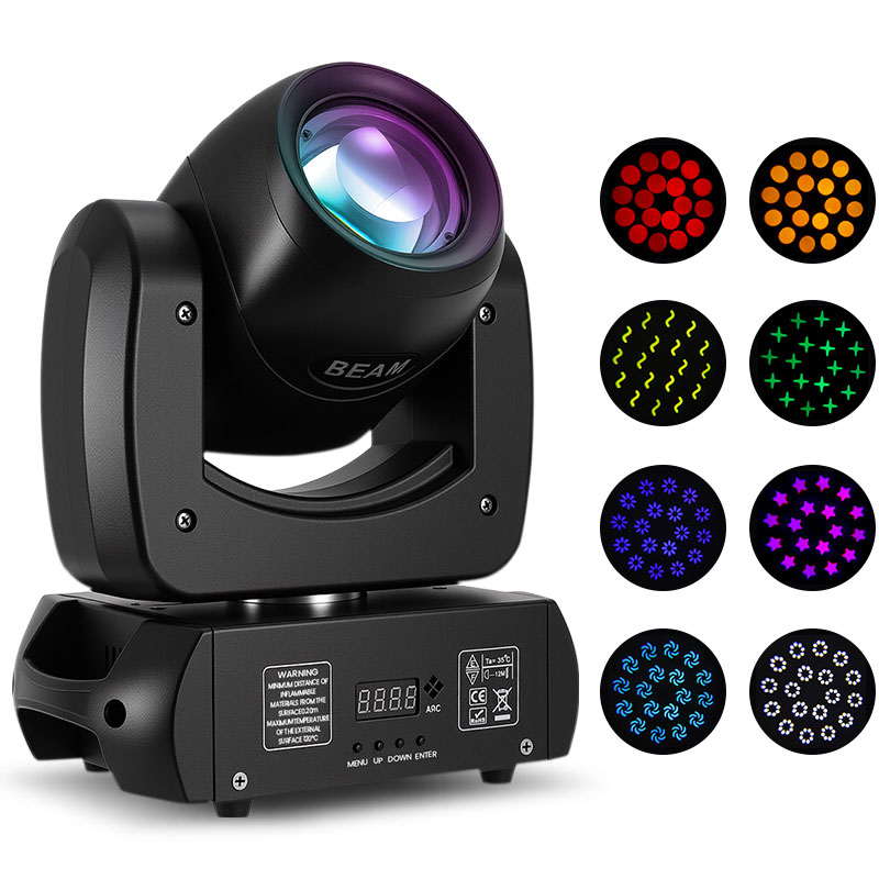 MINGJIE 120W Moving Head DJ Lights, 18-Facet Prism Stage Lighting with 8 Gobos & 8 Colors, DMX512 Sound Activated LED Beam Spot for Wedding, Bar, Party, KTV, Stage Show