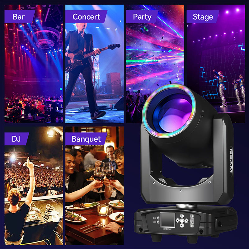 MINGJIE 300W Moving Head Stage Lights, 48-Facet Prism Stage Lighting with 15 Gobos & 15 Colors, DMX512 Sound Activated LED Beam Spot for Wedding, Bar, Party, KTV, Stage Show