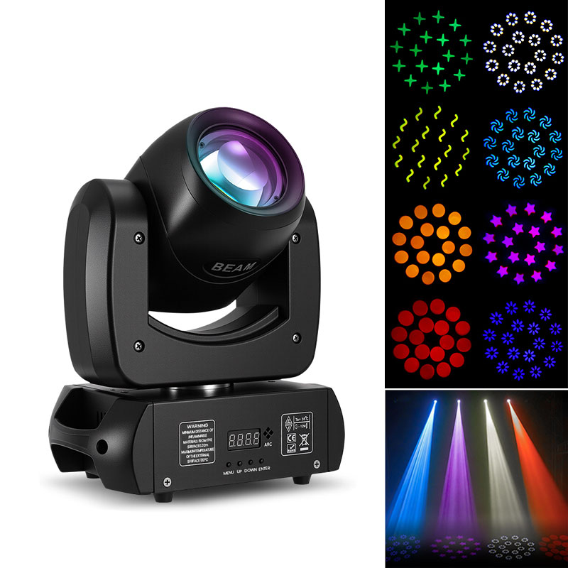 MINGJIE 120W Moving Head DJ Lights, 18-Facet Prism Stage Lighting with 8 Gobos & 8 Colors, DMX512 Sound Activated LED Beam Spot for Wedding, Bar, Party, KTV, Stage Show
