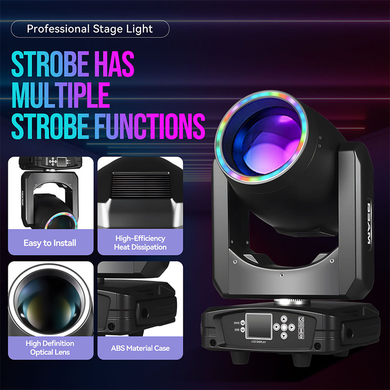 MINGJIE 300W Moving Head Stage Lights, 48-Facet Prism Stage Lighting with 15 Gobos & 15 Colors, DMX512 Sound Activated LED Beam Spot for Wedding, Bar, Party, KTV, Stage Show